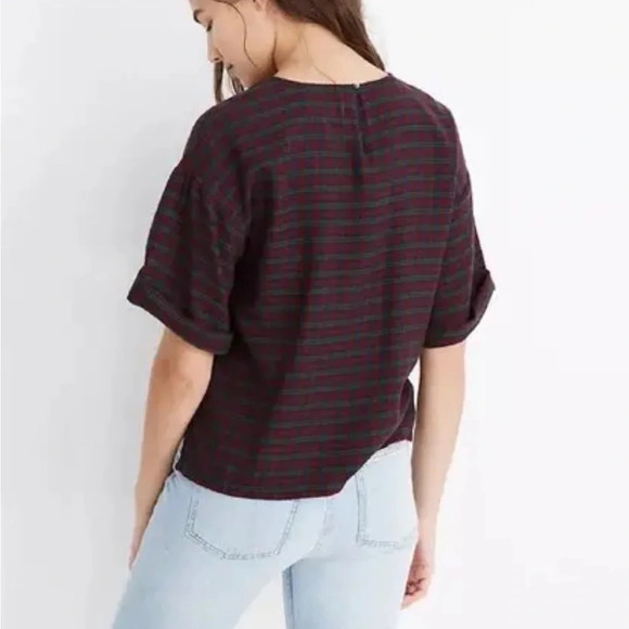 Women’s Madewell Boxy Crewneck Tee Top in fall Plaid.  Cuffed sleeves. Size S - Picture 2 of 7